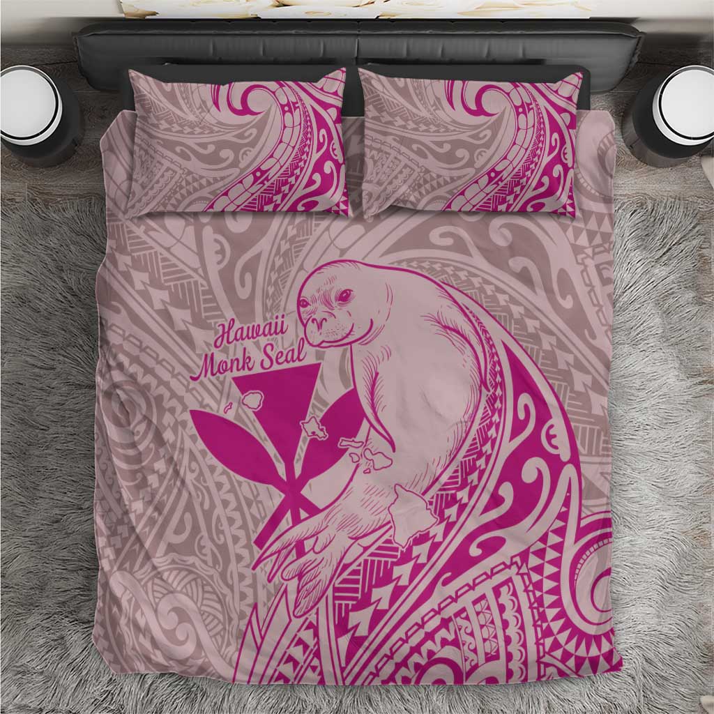 Hawaii Monk Seal and Map Bedding Set Polynesian Kanaka Maoli Pink Vibe