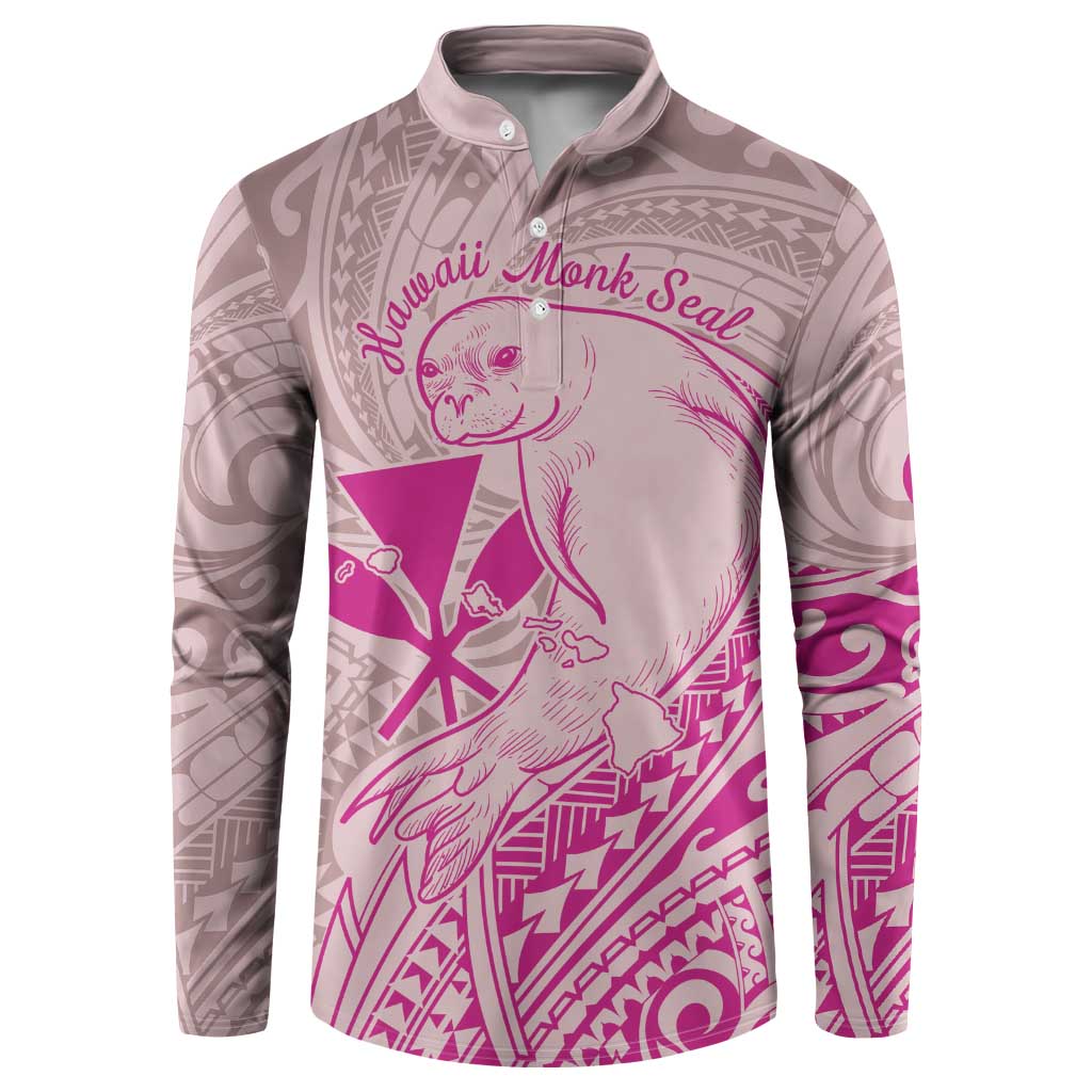 Hawaii Monk Seal and Map Button Sweatshirt Polynesian Kanaka Maoli Pink Vibe LT9 Pink - Polynesian Pride