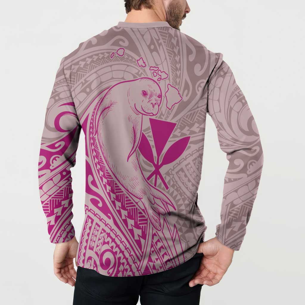 Hawaii Monk Seal and Map Button Sweatshirt Polynesian Kanaka Maoli Pink Vibe LT9 - Polynesian Pride