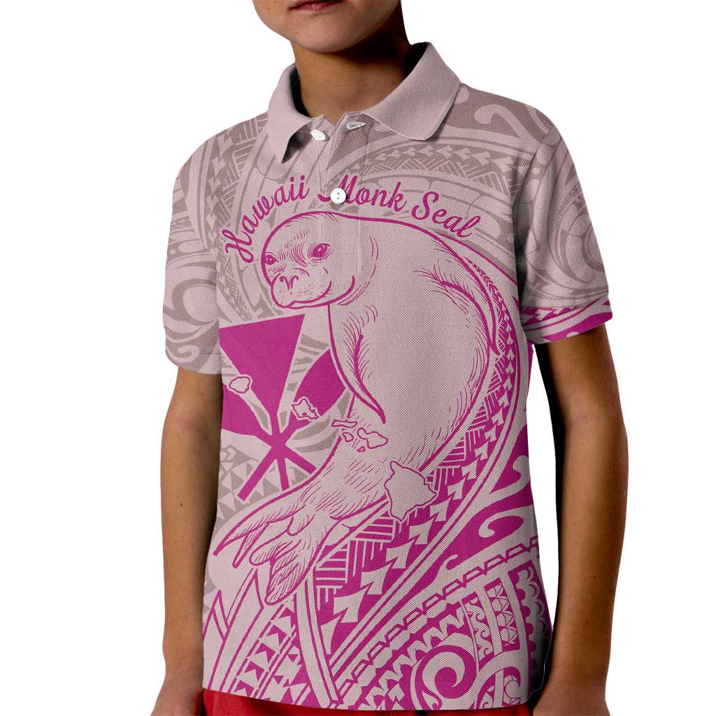 Hawaii Monk Seal and Map Kid Polo Shirt Polynesian Kanaka Maoli Pink Vibe LT9 Kid Pink - Polynesian Pride