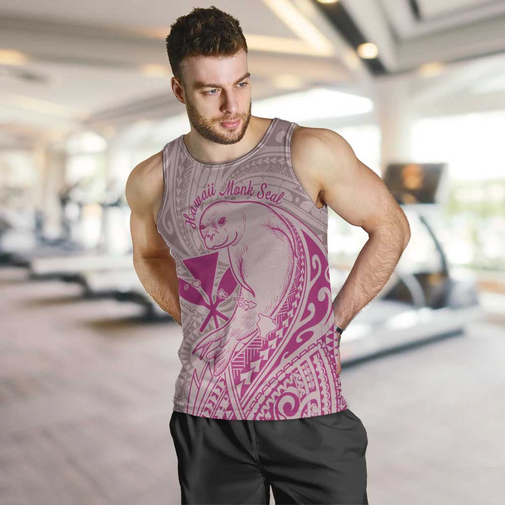 Hawaii Monk Seal and Map Men Tank Top Polynesian Kanaka Maoli Pink Vibe LT9 Pink - Polynesian Pride