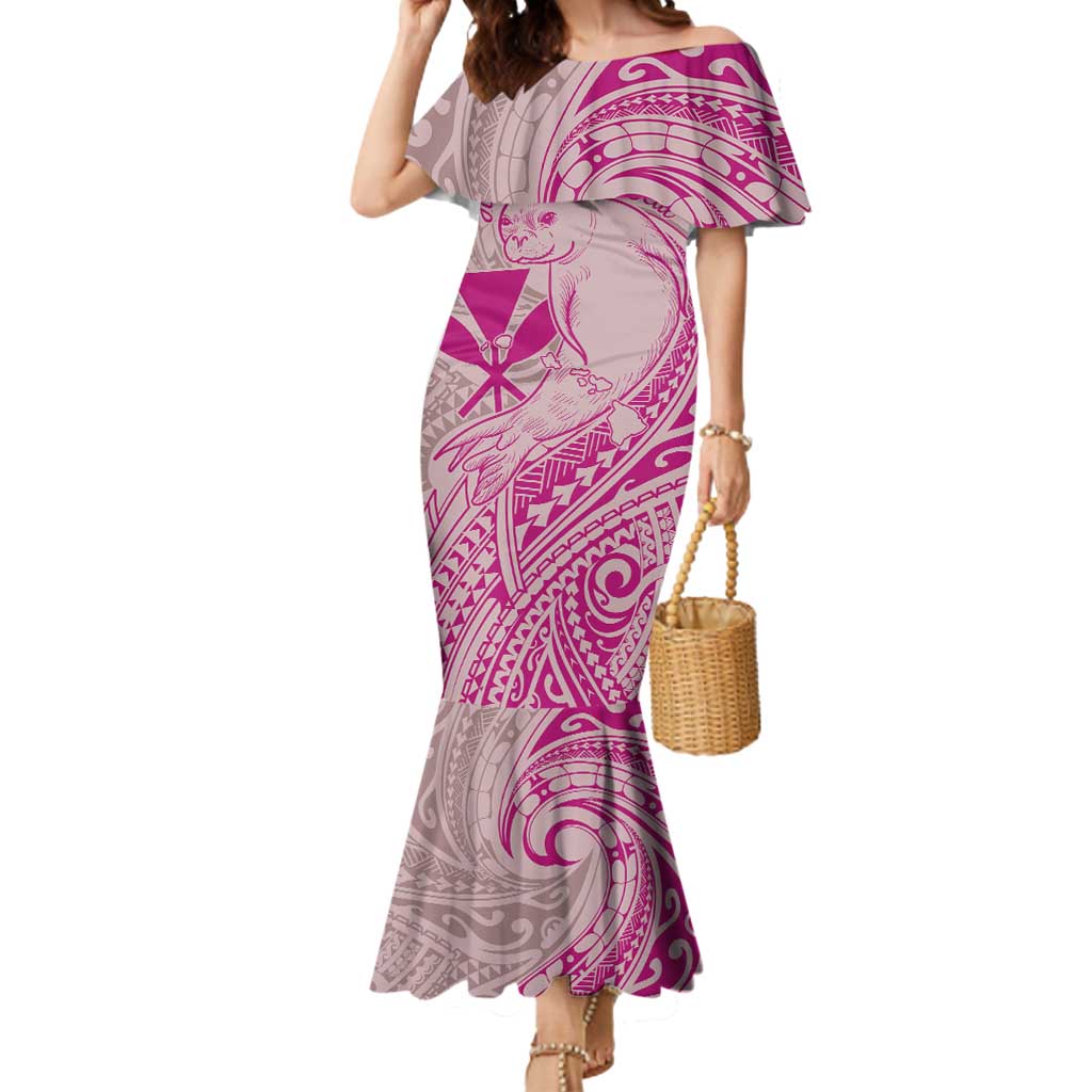 Hawaii Monk Seal and Map Mermaid Dress Polynesian Kanaka Maoli Pink Vibe LT9 Women Pink - Polynesian Pride