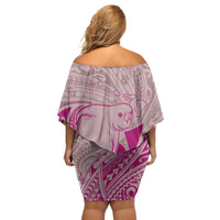 Hawaii Monk Seal and Map Off Shoulder Short Dress Polynesian Kanaka Maoli Pink Vibe LT9 - Polynesian Pride