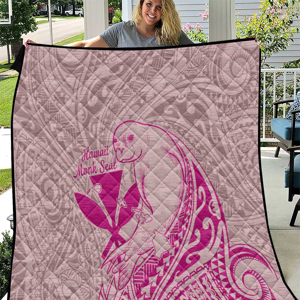 Hawaii Monk Seal and Map Quilt Polynesian Kanaka Maoli Pink Vibe LT9 Pink - Polynesian Pride