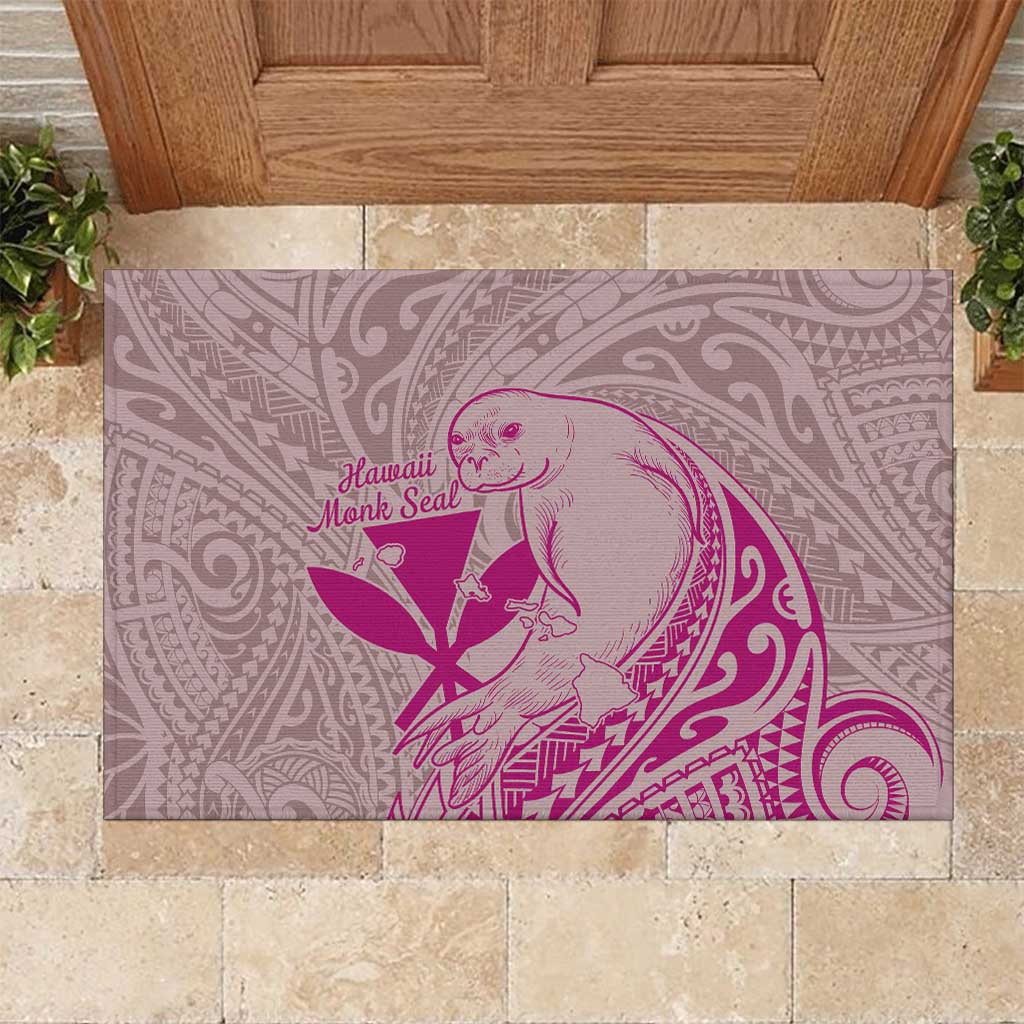 Hawaii Monk Seal and Map Rubber Doormat Polynesian Kanaka Maoli Pink Vibe LT9 Pink - Polynesian Pride