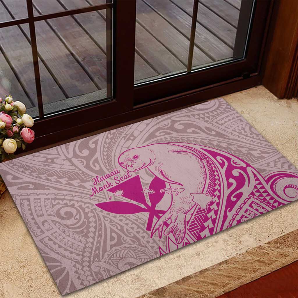 Hawaii Monk Seal and Map Rubber Doormat Polynesian Kanaka Maoli Pink Vibe LT9 - Polynesian Pride