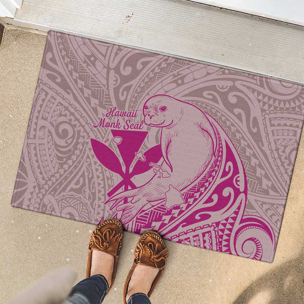 Hawaii Monk Seal and Map Rubber Doormat Polynesian Kanaka Maoli Pink Vibe LT9 - Polynesian Pride