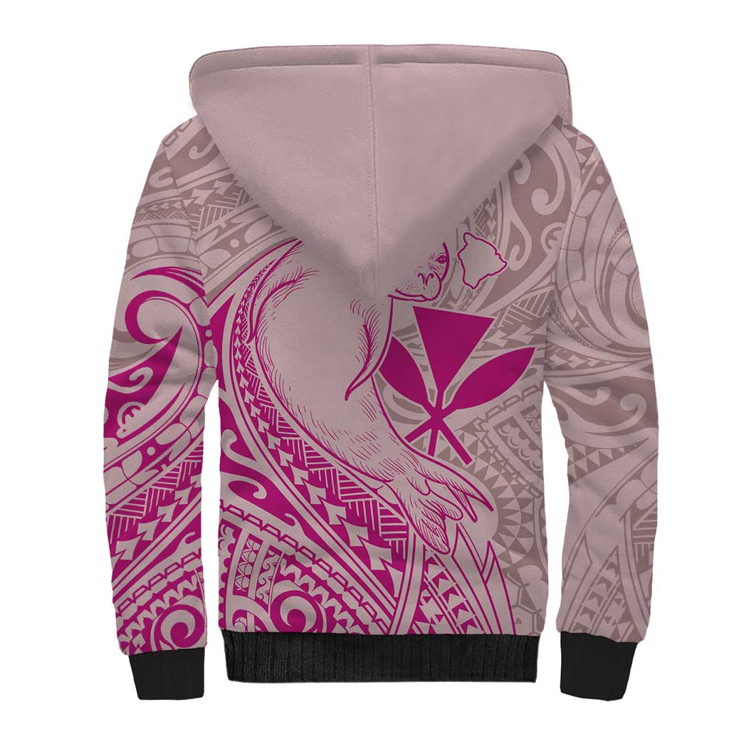 Hawaii Monk Seal and Map Sherpa Hoodie Polynesian Kanaka Maoli Pink Vibe LT9 - Polynesian Pride