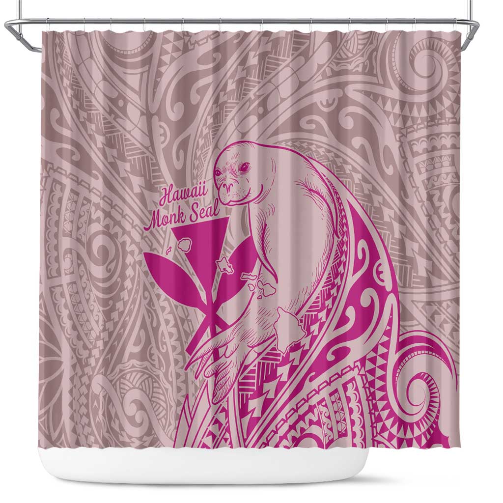 Hawaii Monk Seal and Map Shower Curtain Polynesian Kanaka Maoli Pink Vibe