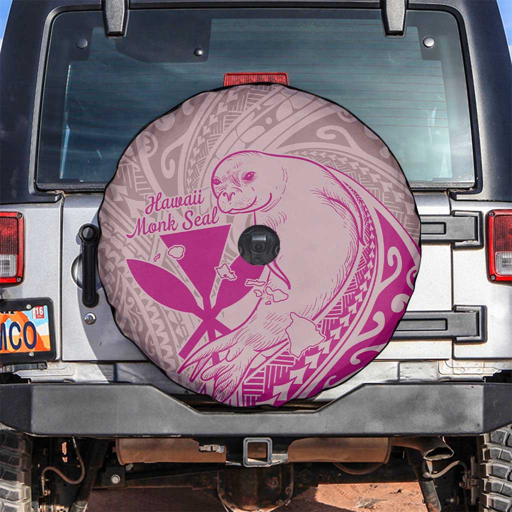 Hawaii Monk Seal and Map Spare Tire Cover Polynesian Kanaka Maoli Pink Vibe LT9 Pink - Polynesian Pride