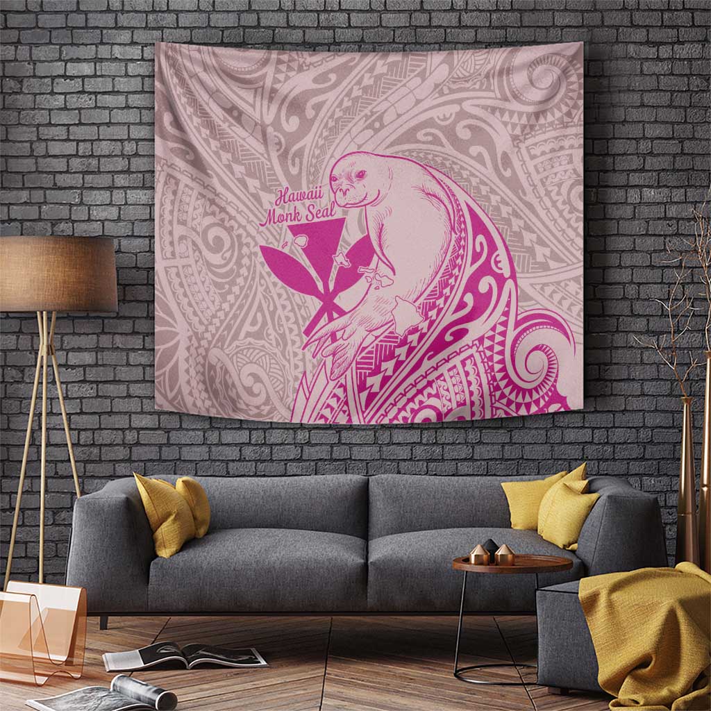 Hawaii Monk Seal and Map Tapestry Polynesian Kanaka Maoli Pink Vibe LT9 - Polynesian Pride