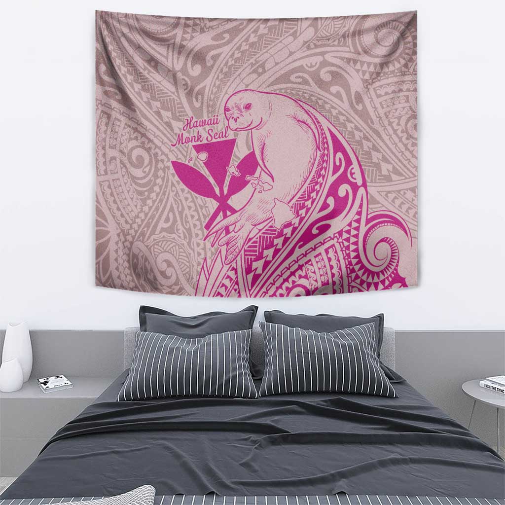 Hawaii Monk Seal and Map Tapestry Polynesian Kanaka Maoli Pink Vibe LT9 - Polynesian Pride