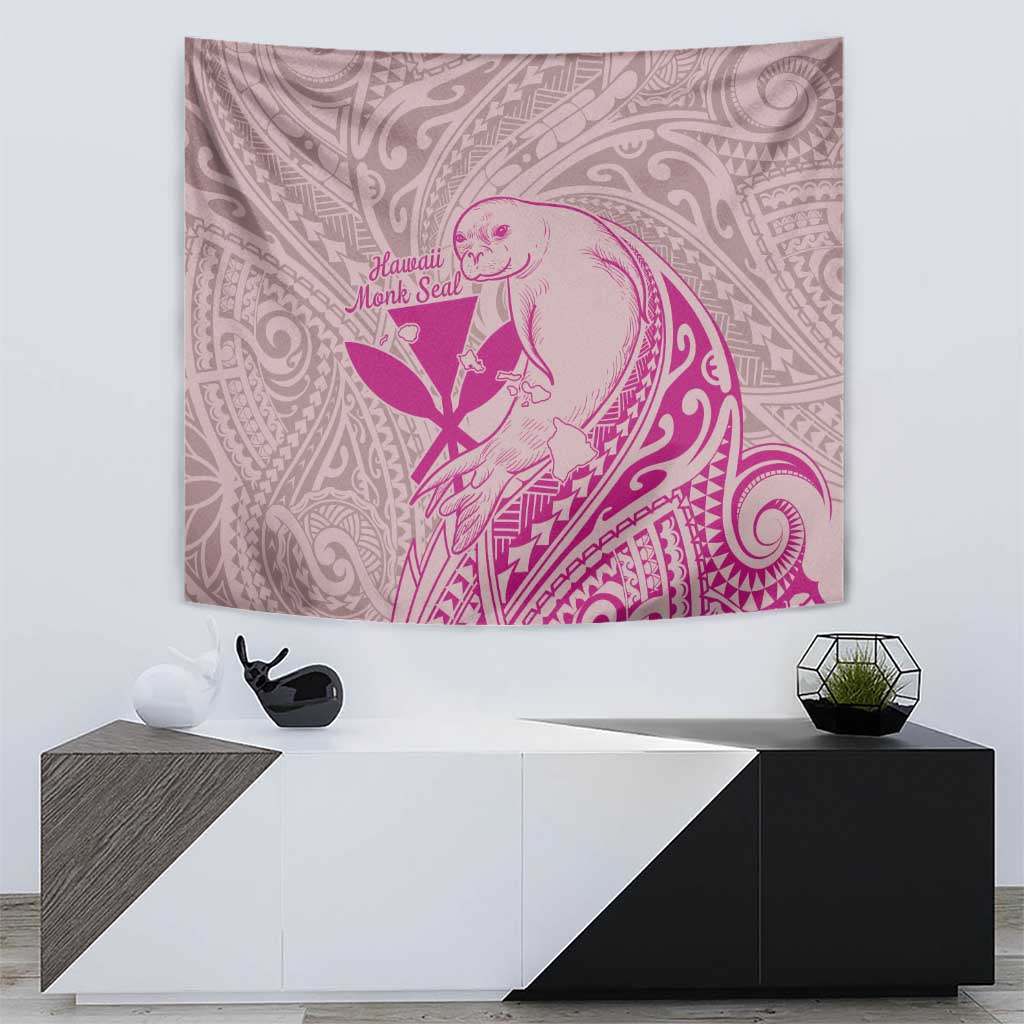 Hawaii Monk Seal and Map Tapestry Polynesian Kanaka Maoli Pink Vibe LT9 - Polynesian Pride