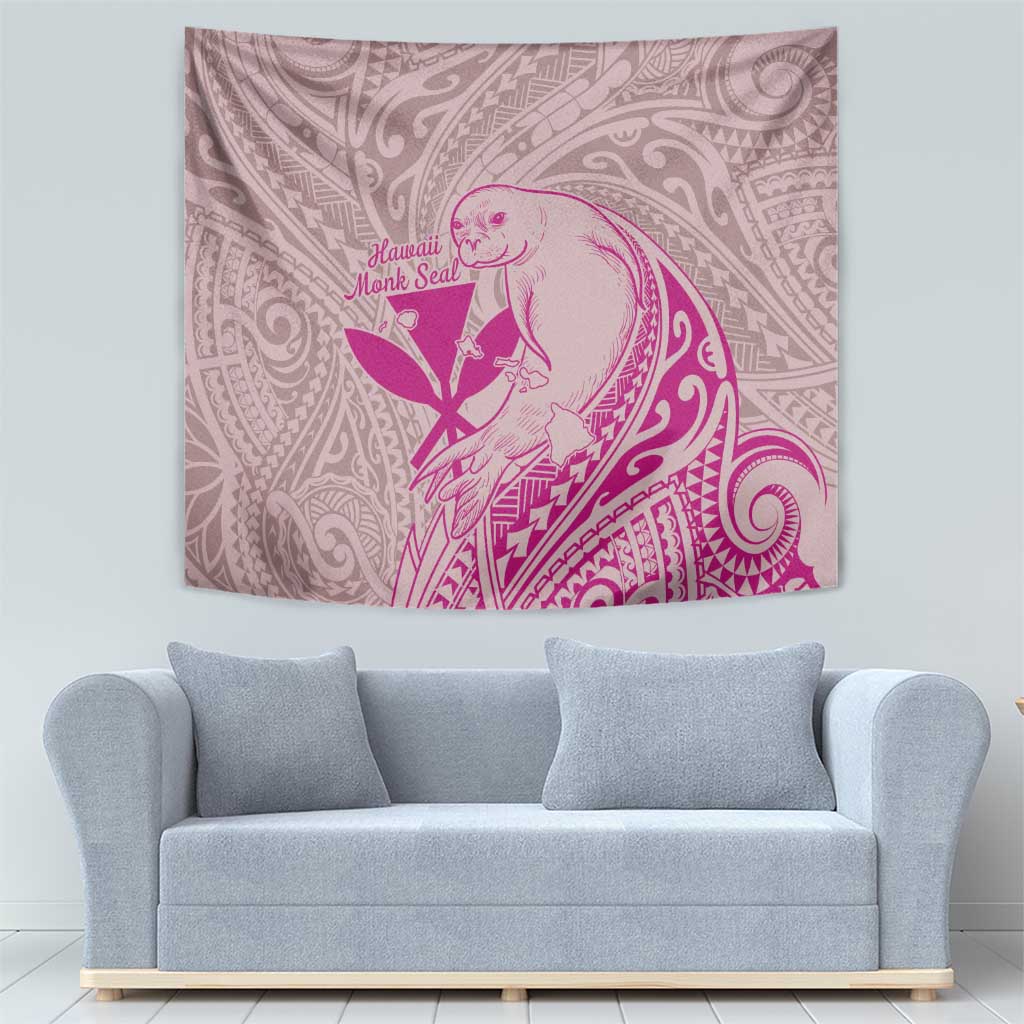 Hawaii Monk Seal and Map Tapestry Polynesian Kanaka Maoli Pink Vibe LT9 - Polynesian Pride