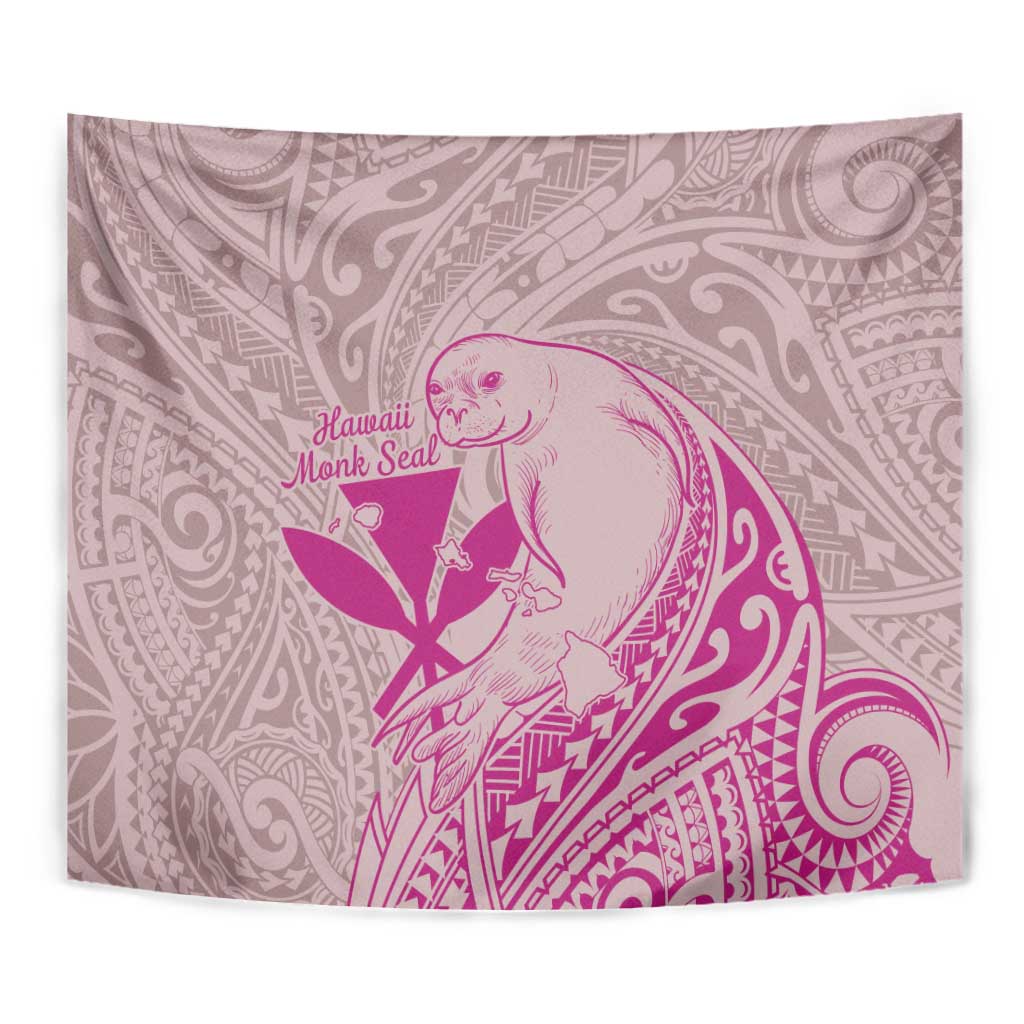 Hawaii Monk Seal and Map Tapestry Polynesian Kanaka Maoli Pink Vibe LT9 - Polynesian Pride