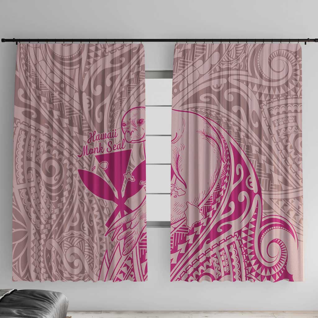 Hawaii Monk Seal and Map Window Curtain Polynesian Kanaka Maoli Pink Vibe LT9 With Hooks Pink - Polynesian Pride