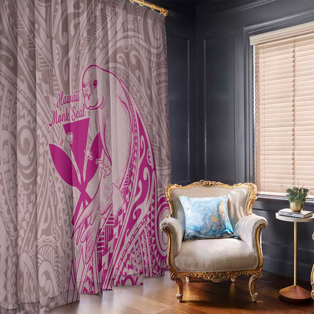Hawaii Monk Seal and Map Window Curtain Polynesian Kanaka Maoli Pink Vibe LT9 - Polynesian Pride