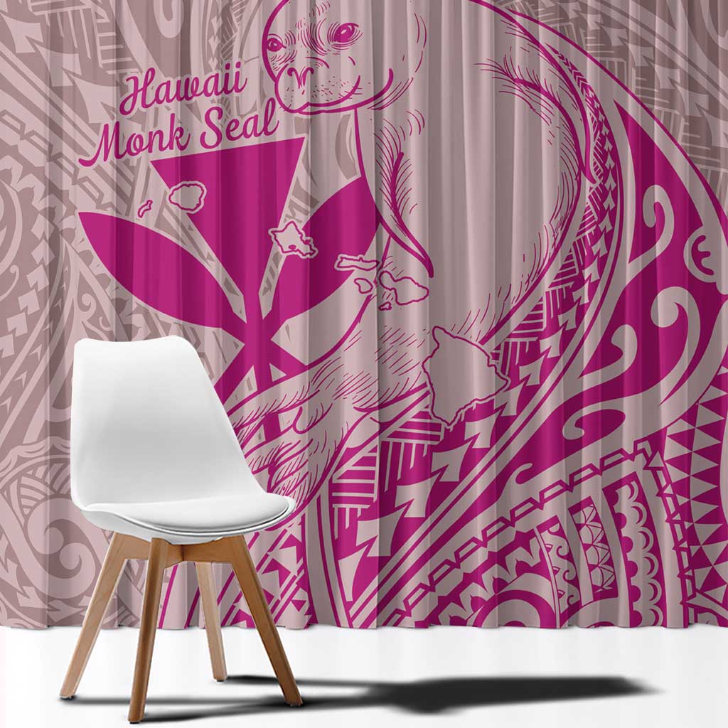 Hawaii Monk Seal and Map Window Curtain Polynesian Kanaka Maoli Pink Vibe LT9 - Polynesian Pride