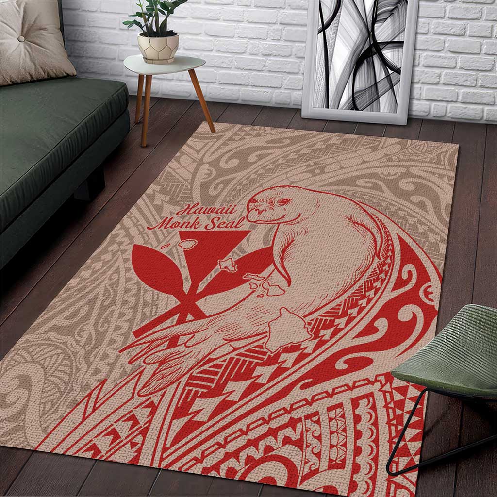 Hawaii Monk Seal and Map Area Rug Polynesian Kanaka Maoli Red Vibe LT9 Red - Polynesian Pride