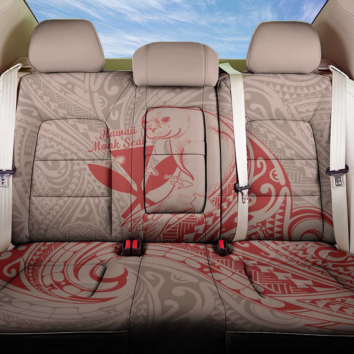 Hawaii Monk Seal and Map Back Car Seat Cover Polynesian Kanaka Maoli Red Vibe LT9 One Size Red - Polynesian Pride