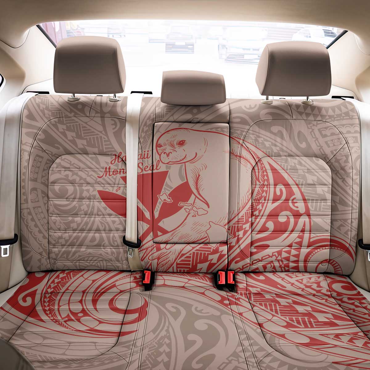 Hawaii Monk Seal and Map Back Car Seat Cover Polynesian Kanaka Maoli Red Vibe LT9 - Polynesian Pride
