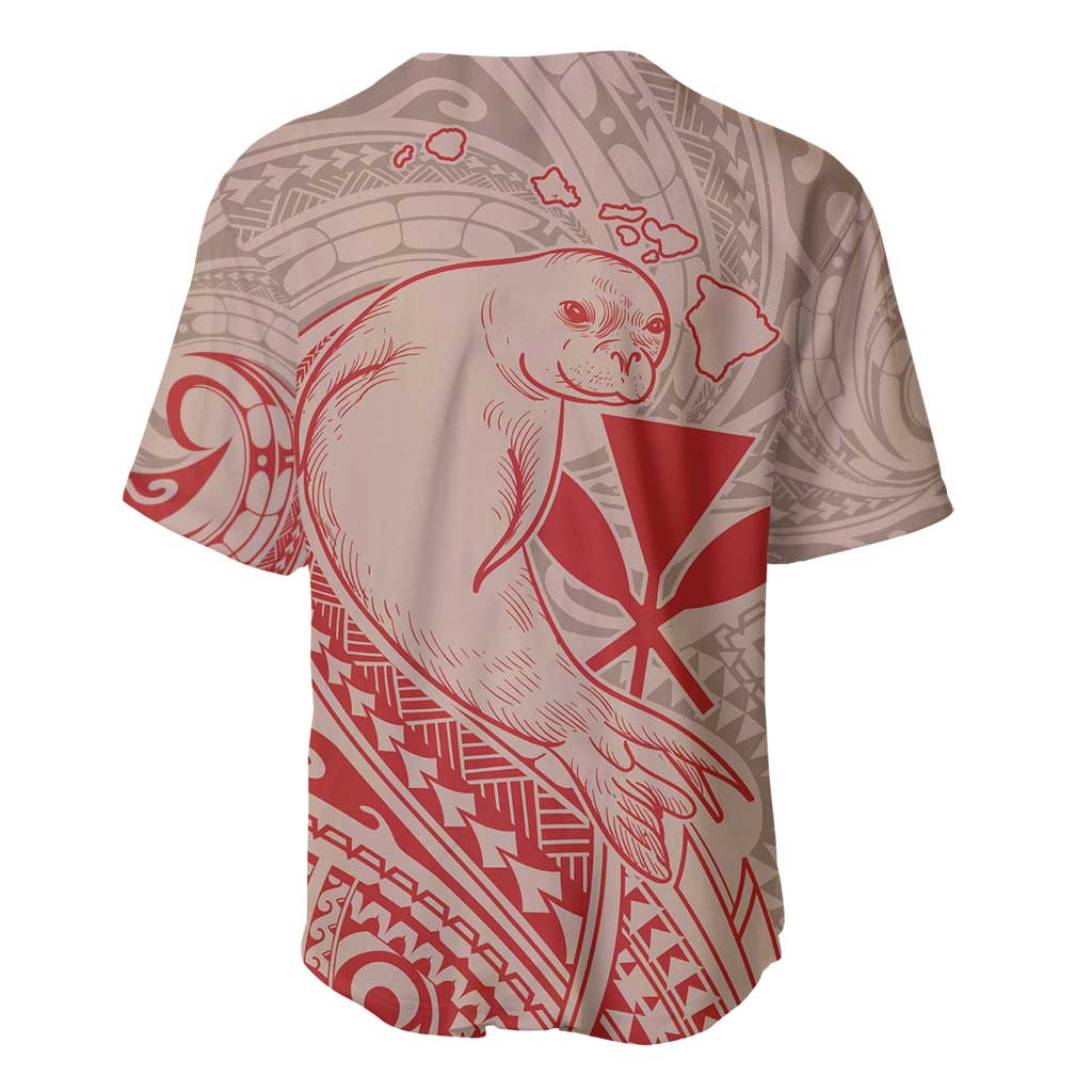 Hawaii Monk Seal and Map Baseball Jersey Polynesian Kanaka Maoli Red Vibe LT9 - Polynesian Pride
