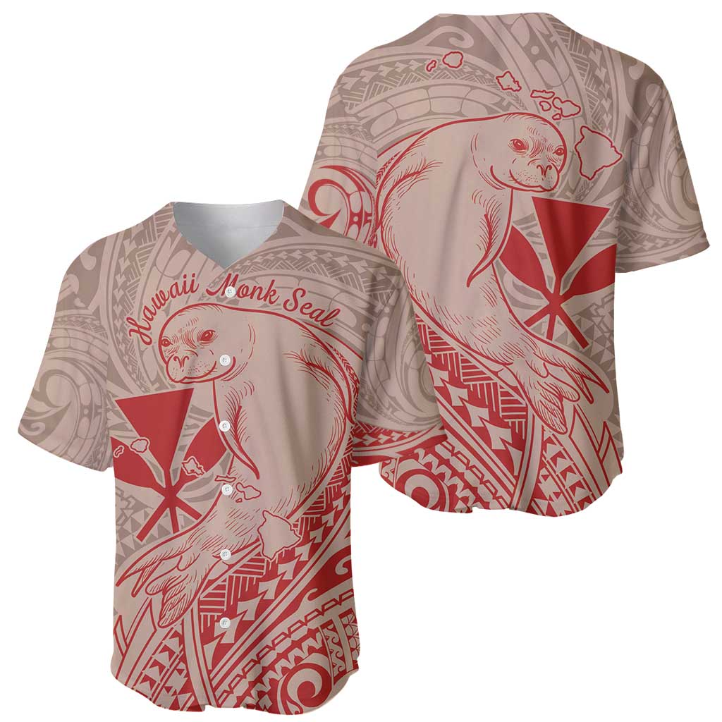 Hawaii Monk Seal and Map Baseball Jersey Polynesian Kanaka Maoli Red Vibe LT9 - Polynesian Pride
