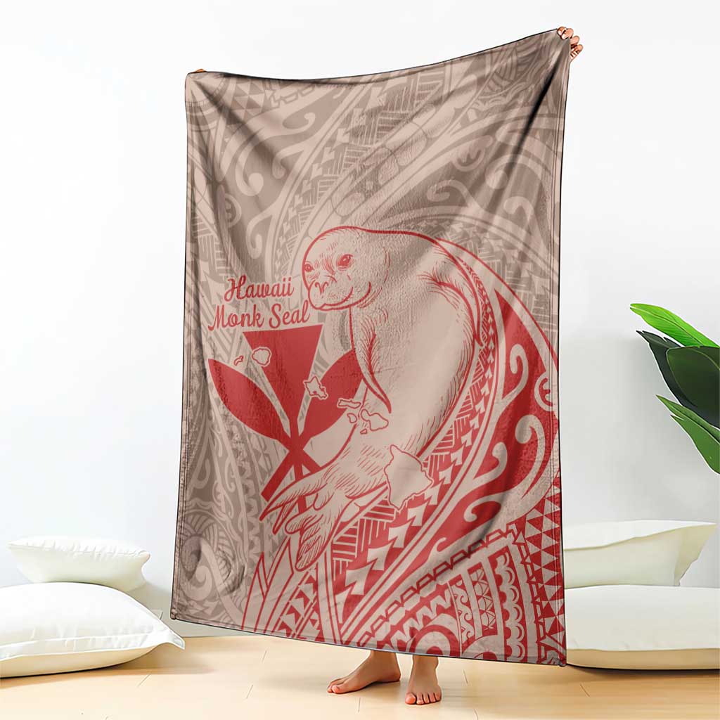 Hawaii Monk Seal and Map Blanket Polynesian Kanaka Maoli Red Vibe LT9 - Polynesian Pride