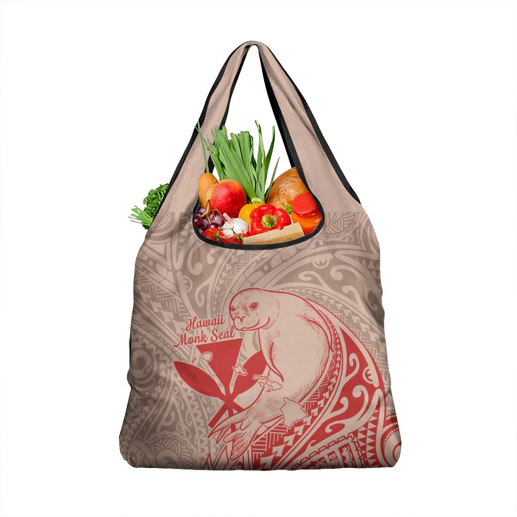 Hawaii Monk Seal and Map Grocery Bag Polynesian Kanaka Maoli Red Vibe LT9 1-pack One Size Red - Polynesian Pride