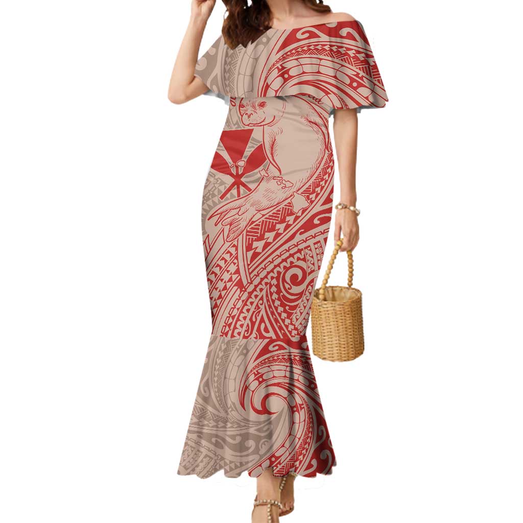 Hawaii Monk Seal and Map Mermaid Dress Polynesian Kanaka Maoli Red Vibe LT9 Women Red - Polynesian Pride
