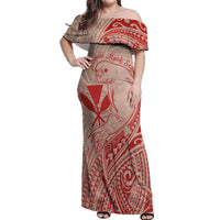 Hawaii Monk Seal and Map Off Shoulder Maxi Dress Polynesian Kanaka Maoli Red Vibe LT9 Women Red - Polynesian Pride