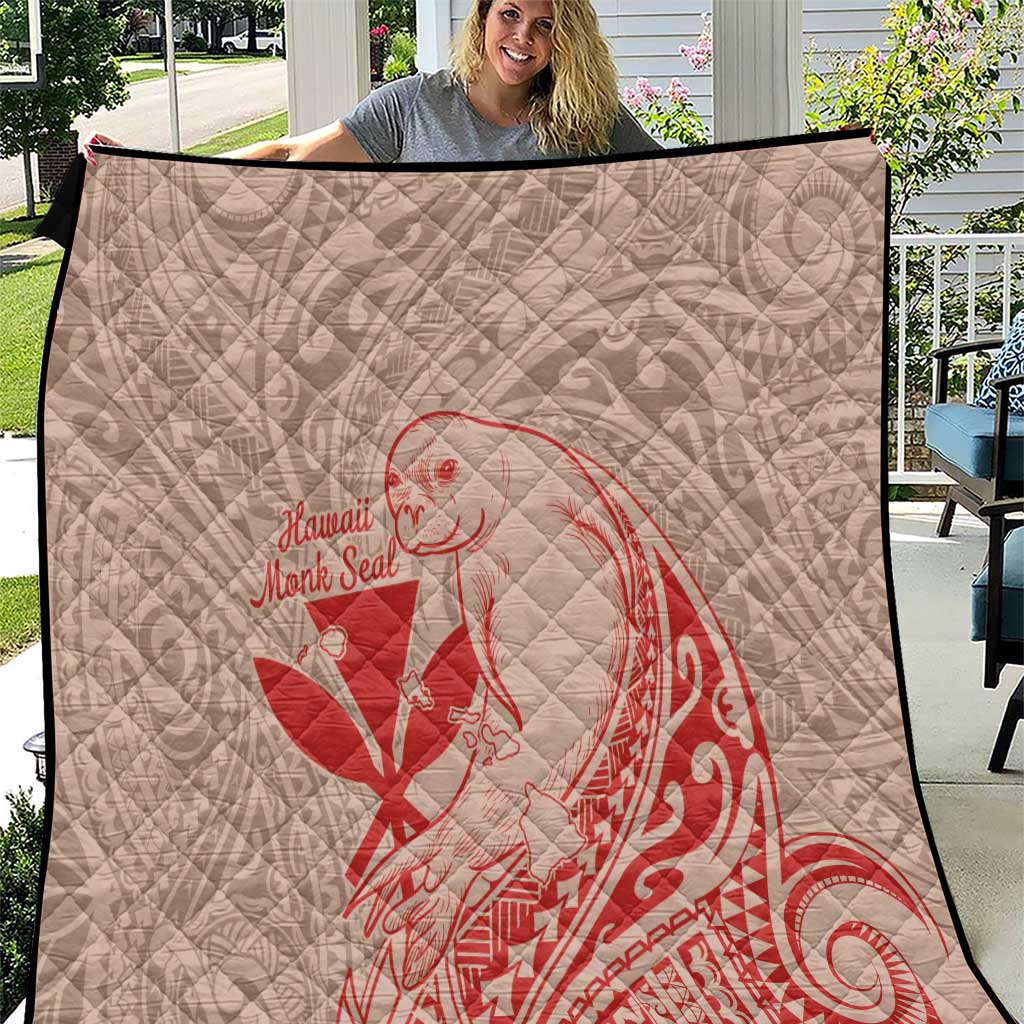 Hawaii Monk Seal and Map Quilt Polynesian Kanaka Maoli Red Vibe LT9 Red - Polynesian Pride