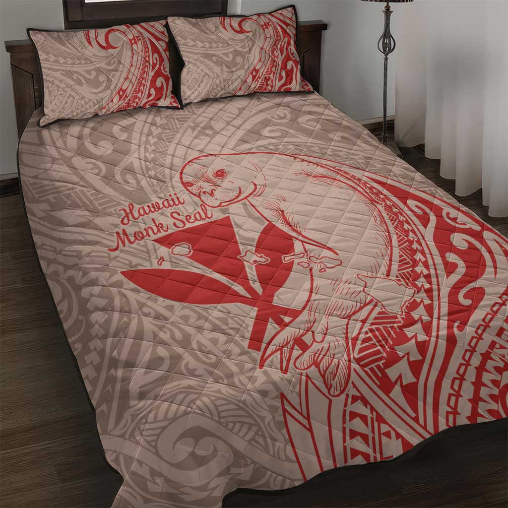 Hawaii Monk Seal and Map Quilt Bed Set Polynesian Kanaka Maoli Red Vibe LT9 Red - Polynesian Pride
