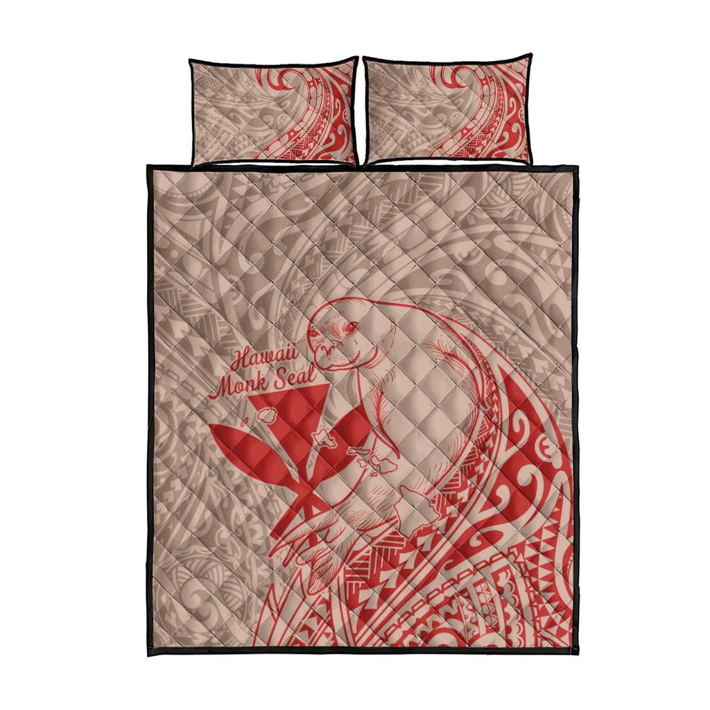 Hawaii Monk Seal and Map Quilt Bed Set Polynesian Kanaka Maoli Red Vibe LT9 - Polynesian Pride
