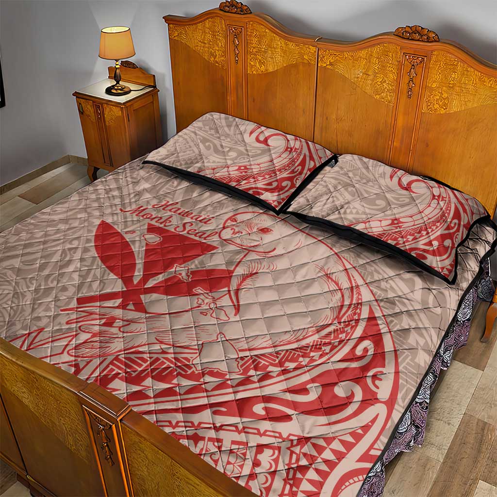 Hawaii Monk Seal and Map Quilt Bed Set Polynesian Kanaka Maoli Red Vibe LT9 - Polynesian Pride
