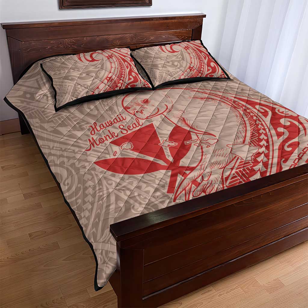 Hawaii Monk Seal and Map Quilt Bed Set Polynesian Kanaka Maoli Red Vibe LT9 - Polynesian Pride