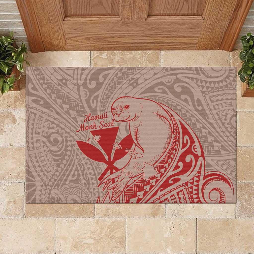 Hawaii Monk Seal and Map Rubber Doormat Polynesian Kanaka Maoli Red Vibe LT9 Red - Polynesian Pride
