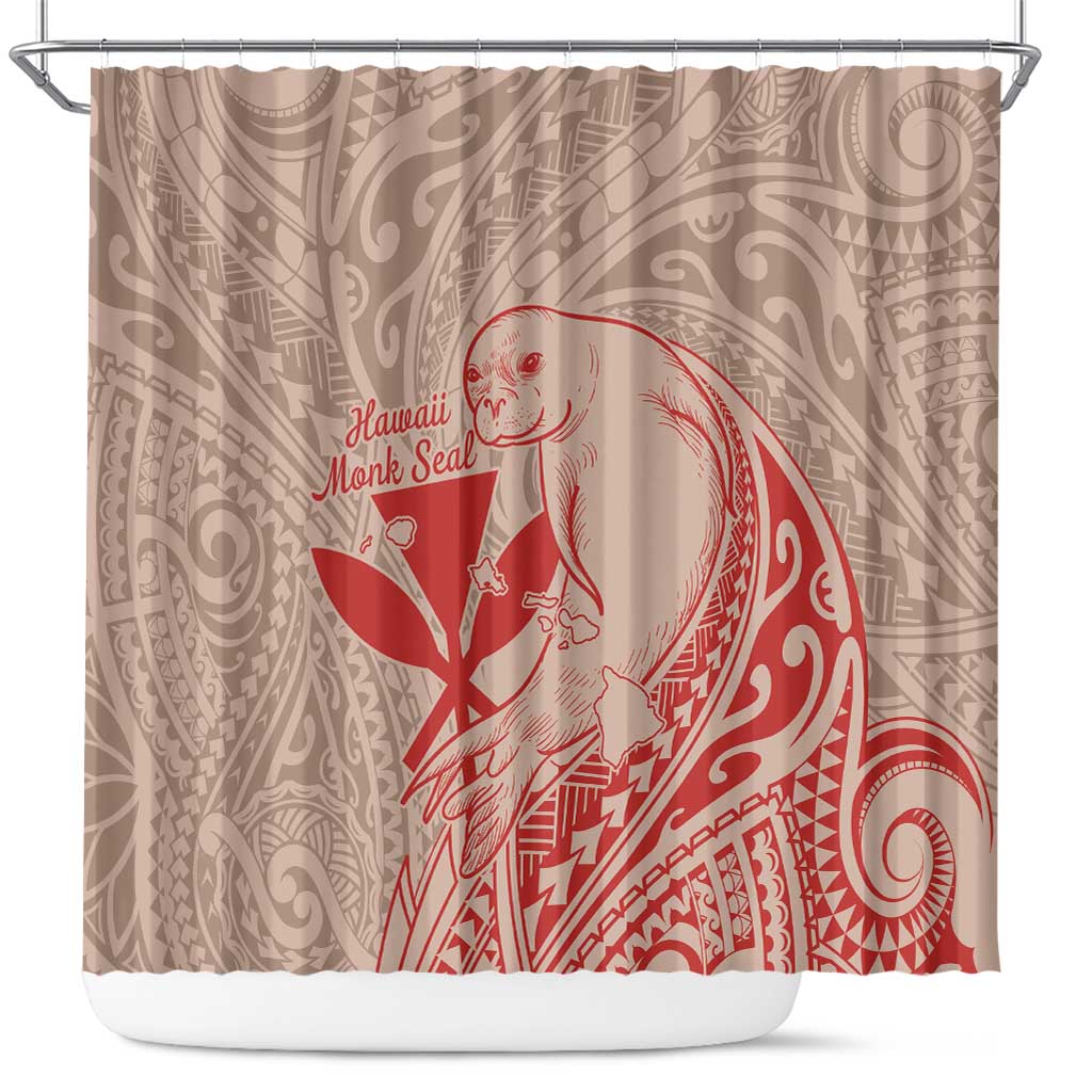 Hawaii Monk Seal and Map Shower Curtain Polynesian Kanaka Maoli Red Vibe