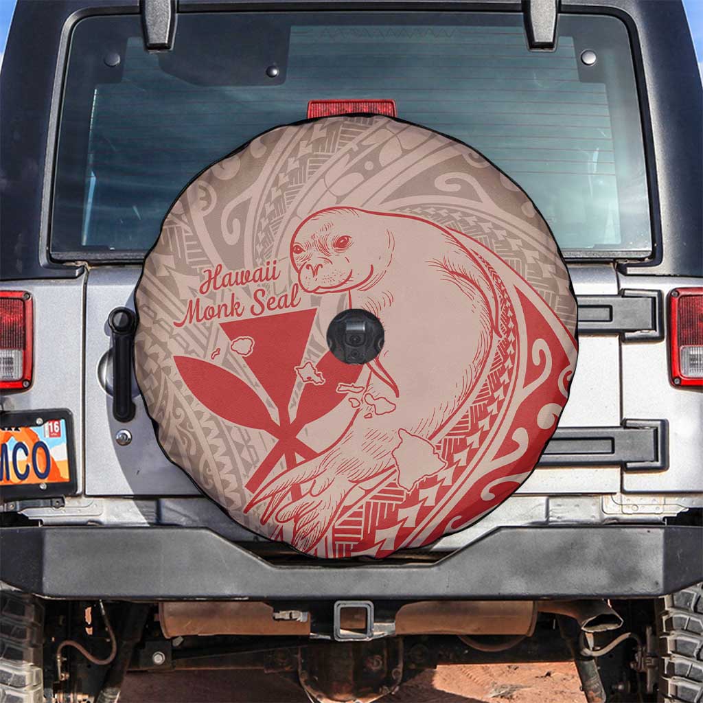 Hawaii Monk Seal and Map Spare Tire Cover Polynesian Kanaka Maoli Red Vibe LT9 Red - Polynesian Pride