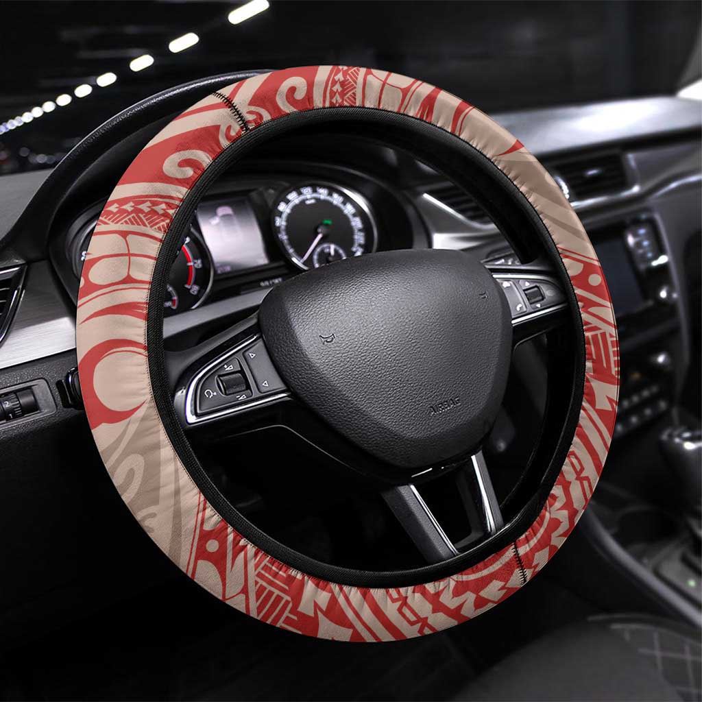 Hawaii Monk Seal and Map Steering Wheel Cover Polynesian Kanaka Maoli Red Vibe LT9 Universal Fit Red - Polynesian Pride