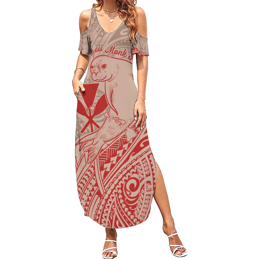 Hawaii Monk Seal and Map Summer Maxi Dress Polynesian Kanaka Maoli Red Vibe LT9 Women Red - Polynesian Pride