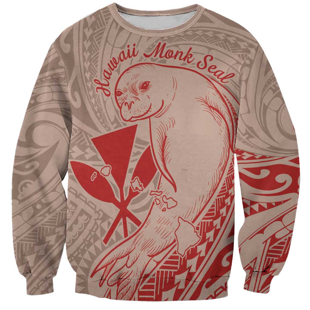 Hawaii Monk Seal and Map Sweatshirt Polynesian Kanaka Maoli Red Vibe LT9 Unisex Red - Polynesian Pride