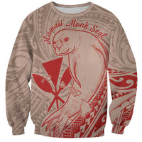 Hawaii Monk Seal and Map Sweatshirt Polynesian Kanaka Maoli Red Vibe LT9 Unisex Red - Polynesian Pride