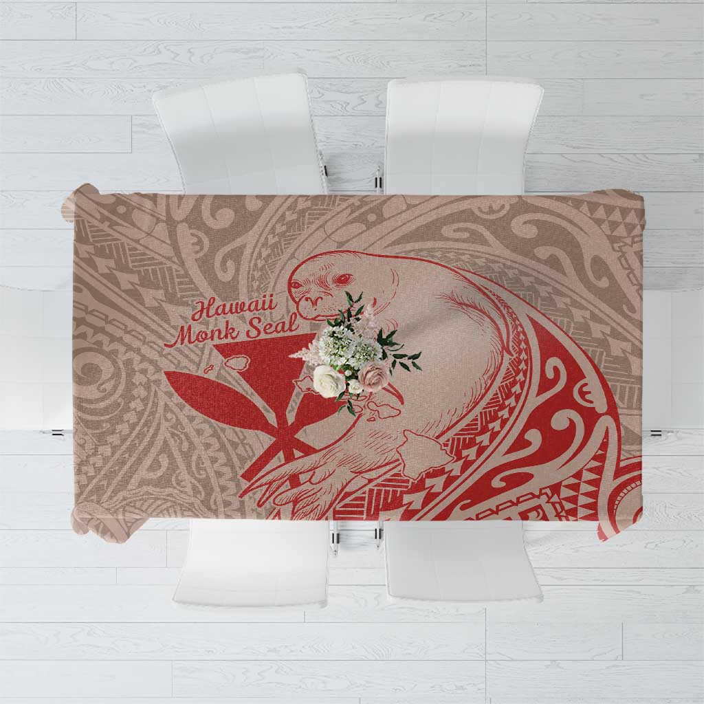 Hawaii Monk Seal and Map Tablecloth Polynesian Kanaka Maoli Red Vibe