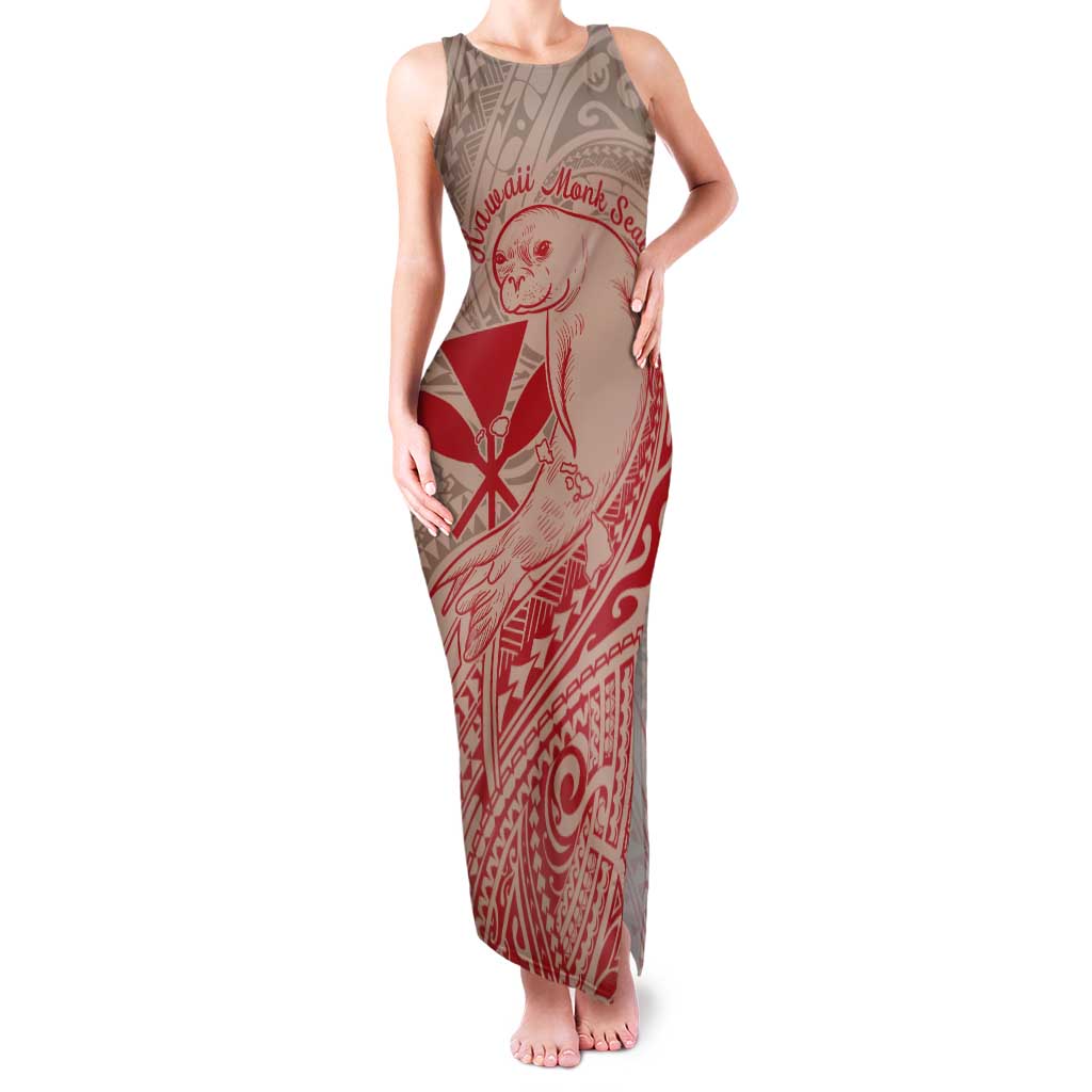 Hawaii Monk Seal and Map Tank Maxi Dress Polynesian Kanaka Maoli Red Vibe LT9 Women Red - Polynesian Pride