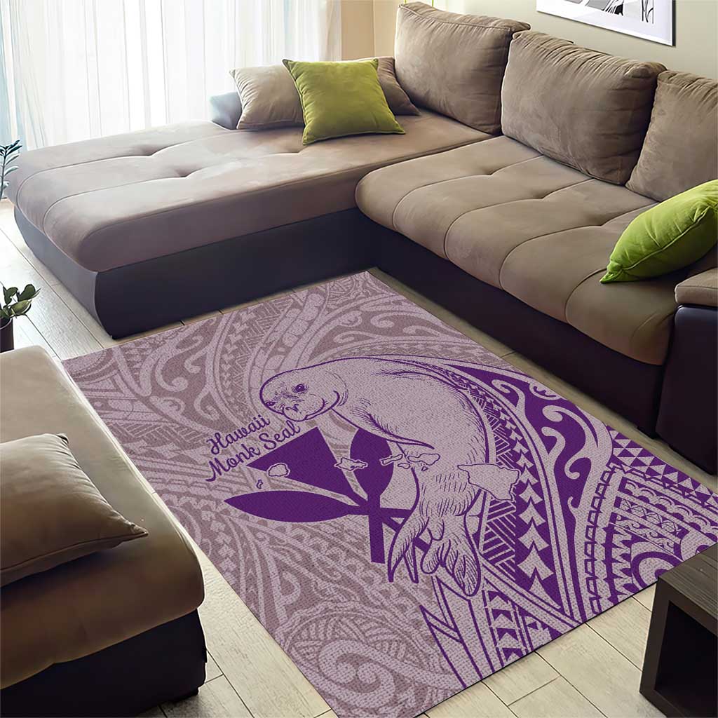 Hawaii Monk Seal and Map Area Rug Polynesian Kanaka Maoli Violet Vibe LT9 - Polynesian Pride