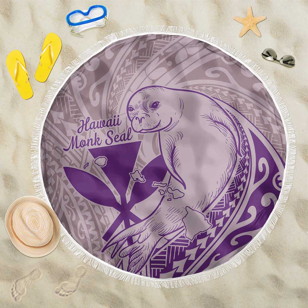 Hawaii Monk Seal and Map Beach Blanket Polynesian Kanaka Maoli Violet Vibe LT9 One Size 150cm Violet - Polynesian Pride