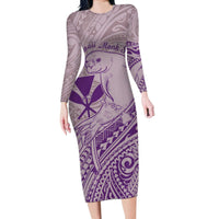 Hawaii Monk Seal and Map Long Sleeve Bodycon Dress Polynesian Kanaka Maoli Violet Vibe LT9 Long Dress Violet - Polynesian Pride