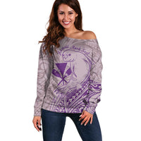 Hawaii Monk Seal and Map Off Shoulder Sweater Polynesian Kanaka Maoli Violet Vibe LT9 Women Violet - Polynesian Pride