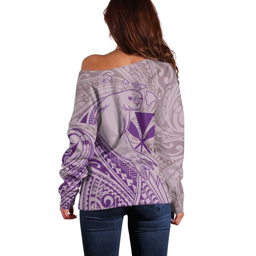Hawaii Monk Seal and Map Off Shoulder Sweater Polynesian Kanaka Maoli Violet Vibe LT9 - Polynesian Pride